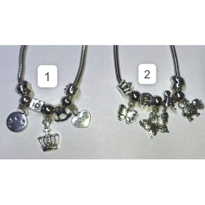 Pulseira Berloque Prateada Pingentes