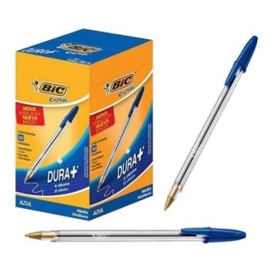 Caixa de Caneta Bic Azul Cristal com 50