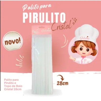 Palito para Pirulito ou Topo de Bolo 28 Cm - Cristal Fosco - C/ 50 Palitos