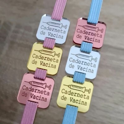 Passante Tag Finalizador 2.5cm ( Caderneta Vacina ) - Acrilico Espelhado - Pacote c/ 5 unidades