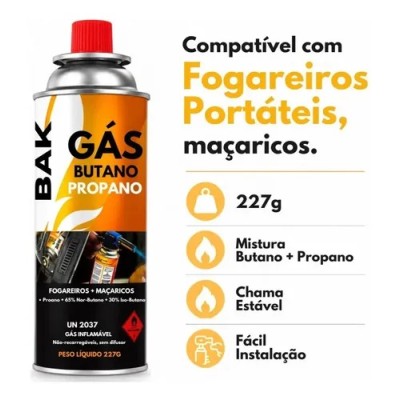Refil Gas Fogareiro Butano Propano 1 Unidade Lata 227g Bak