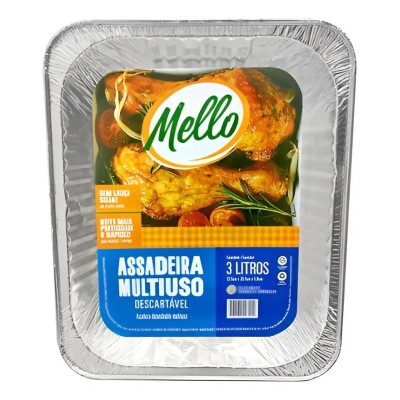 Assadeira retangular Descartável Alumínio - Mello - 3 Lts - Unidade