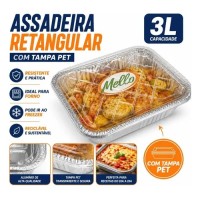 Assadeira Descartável Alumínio Retangular 3 litros + tampa Pet - unidade
