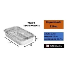 Marmita de Alumínio 220gr - M90 - c/10 unidades - Tampa Pet