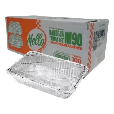 Caixa Marmita de Alumínio 220gr - M90 - c/100 unidades - Tampa Pet