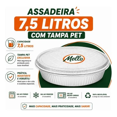 Assadeira Descartável Alumínio Oval 7,5 litros + tampa Pet - unidade