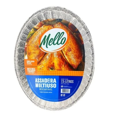 Assadeira Oval Descartável Alumínio - Mello - 7,5 Lts - Unidade