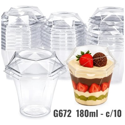 Embalagem G 672 - Cristal - Sobremesa 180ml c/ tampa diamante - pacote c/ 10 unidades