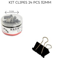 Prendedor de Papel Clip Binder 32mm Preto - Pote com 24 peças