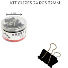 Prendedor de Papel Clip Binder 32mm Preto - Pote com 24 peças