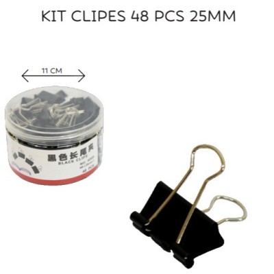 Prendedor de Papel Clip Binder 25mm Preto - Pote com 48 peças