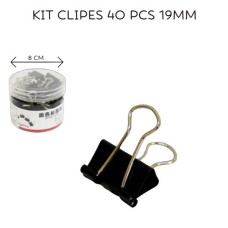 Prendedor de Papel Clip Binder 19mm Preto - Pote com 40 peças