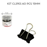 Prendedor de Papel Clip Binder 15mm Preto - Pote com 60 peças