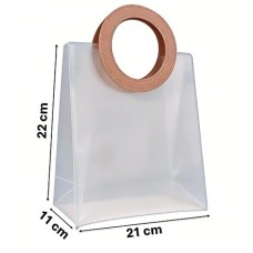 Sacola Transparente Fosca PVC com Alça Redonda de Couro - 22x21x11cm - Su´s Sacola Transparente Fosca PVC com Alça Redonda de Couro - 22x21x11cm - Su´s
