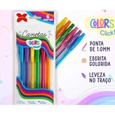 Caneta Esferografica Color Click - 6 cores - 1.0 Caneta Esferografica Color Click - 6 cores - 1.0