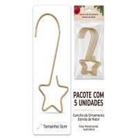 Gancho de ornamento - Estrela de Natal - C/ 5 unidades - 5cm