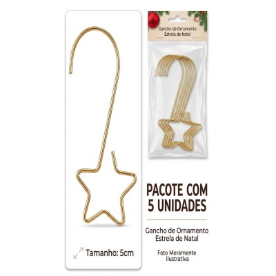 Gancho de ornamento - Estrela de Natal - C/ 5 unidades - 5cm