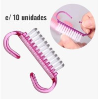 Mini Escovinha - Manicure Limpeza De Unha - Cor Rosa - 10 unidades