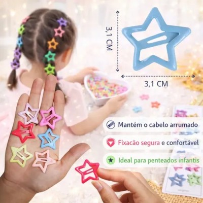 Presilha Tic Tac - Estrela Colorida - c/10 estrelinhas