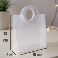 Sacola Transparente Fosca PVC com Alça Redonda de Couro - 18,5x16x8cm ( 5 ou + no PIX R$ 4,50 cada) Sacola Transparente Fosca PVC com Alça Redonda de Couro - 18,5x16x8cm ( 5 ou + no PIX R$ 4,50 cada)