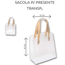 Sacola Presente Plastica Transparente - Alça Sintetica 15x13x7 - Mini - Cod.:300