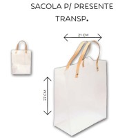 Sacola Presente Plastica Transparente - Alça Sintetica 25x20x8 - Média - Cod.:201