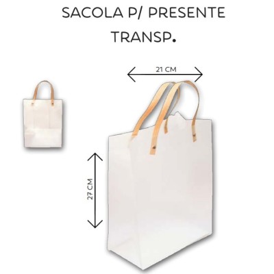 Sacola Presente Plastica Transparente - Alça Sintetica 27x21x11 - Grande - Cod.:301