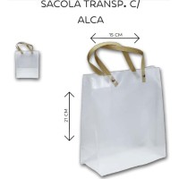 Sacola Presente Plastica Transparente - Alça Sintetica 21x15x8 - Pequena - Cod.:199