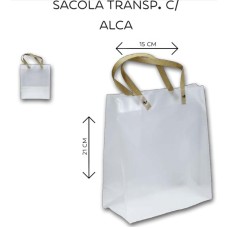 Sacola Presente Plastica Transparente - Alça Sintetica 21x15x8 - Pequena - Cod.:199