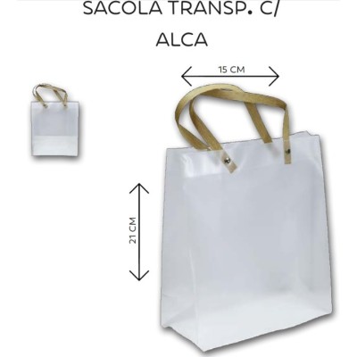 Sacola Presente Plastica Transparente - Alça Sintetica 21x15x8 - Pequena - Cod.:199
