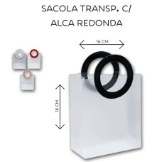 Sacola Transparente Fosca PVC com Alça Redonda de Couro - 18x16x8cm 