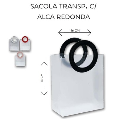 Sacola Transparente Fosca PVC com Alça Redonda de Couro - 18x16x8cm 