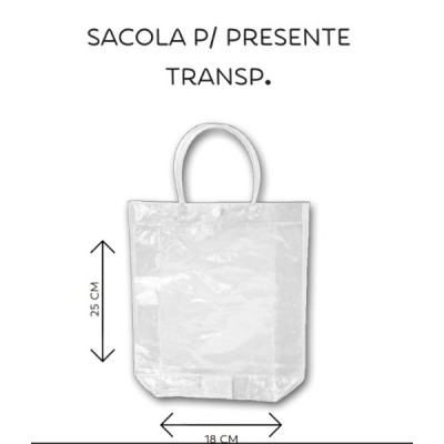 Sacola Presente Plastica PVC Transparente 25x18x8 - Média - cod.:314