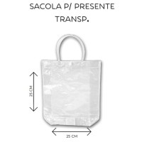 Sacola Presente Plastica PVC Transparente 25x25x8 - Grande - cod.:315