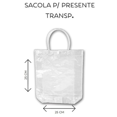 Sacola Presente Plastica PVC Transparente 25x25x8 - Grande - cod.:315