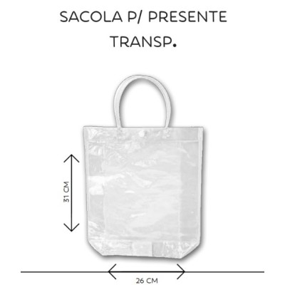 Sacola Presente Plastica PVC Transparente 31x26x8 - Grande - cod.:316