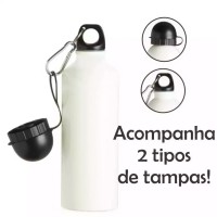 Garrafa Alumínio Branca - 2 Tampa Bolinha e Mosquetão - Sublimação 600ml - ( Squeeze ) X-color Cod: 101
