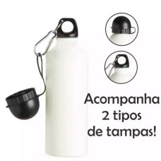 Garrafa Alumínio Branca - 2 Tampa Bolinha e Mosquetão - Sublimação 600ml - ( Squeeze ) X-color Cod: 101 Garrafa Alumínio Branca - 2 Tampa Bolinha e Mosquetão - Sublimação 600ml - ( Squeeze ) X-color Cod: 101