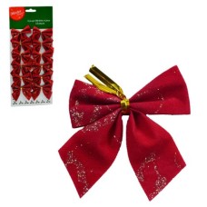 Enfeite de Natal - Laço vermelho Glitter c/12 6,5cm  (Lacinho)