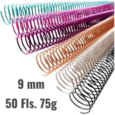 Espiral Metalico - 9mm - em aço p/50 Folhas - Pct 5 unidades