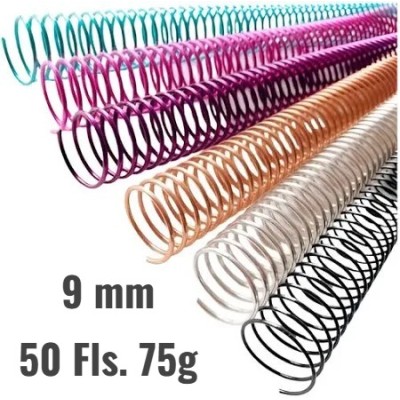 Espiral Metalico - 9mm - em aço p/50 Folhas - Pct 5 unidades Espiral Metalico - 9mm - em aço p/50 Folhas - Pct 5 unidades
