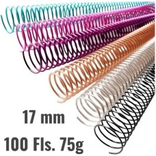 Espiral Metalico - 17mm - em aço p/100 Folhas - Pct 5 unidades