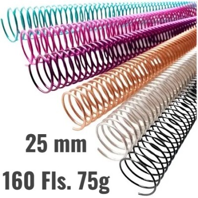 Espiral Metalico - 25mm - em aço p/160 Folhas - Pct 5 unidades