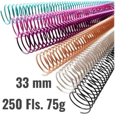 Espiral Metalico - 33mm - em aço p/250 Folhas - Pct 5 unidades Espiral Metalico - 33mm - em aço p/250 Folhas - Pct 5 unidades