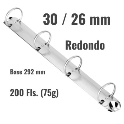 Ferragem para Fichario - 4 Argolas Redonda|30/26 MM|BASE 292 - A4 Ferragem para Fichario - 4 Argolas Redonda|30/26 MM|BASE 292 - A4