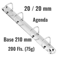 Ferragem para Fichario - 4 Argolas D|20/20 MM|BASE 210 - A5 - Agenda