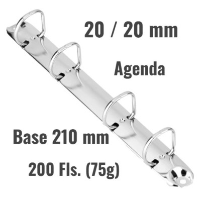 Ferragem para Fichario - 4 Argolas D|20/20 MM|BASE 210 - A5 - Agenda Ferragem para Fichario - 4 Argolas D|20/20 MM|BASE 210 - A5 - Agenda