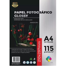 Papel Glossy A4 - 115gr - Pacote 20 folhas - Fotográfico Brilho (Acima de 5 pacotes no PIX R$ 5.85 cada) 