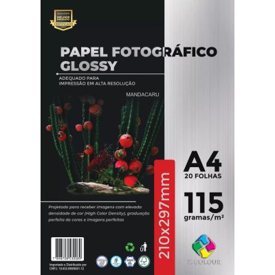 Papel Glossy A4 - 115gr - Pacote 20 folhas - Fotográfico Brilho (Acima de 5 pacotes no PIX R$ 5.85 cada) 