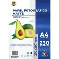 Papel Matte A4 - 230gr - Pacote 20 folhas - X-Color - (Acima de 5 pacotes no PIX R$ 7,56 cada)